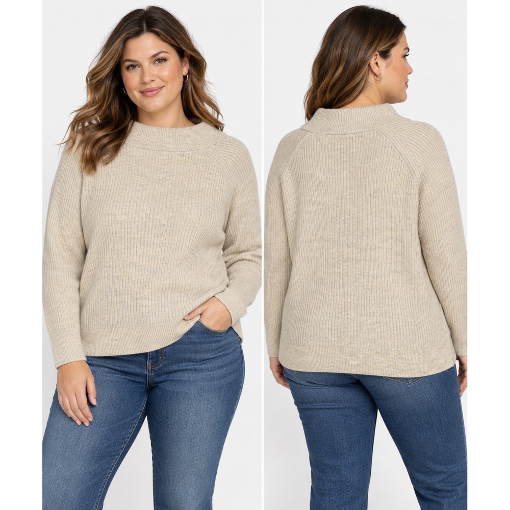 Funnel Neck Ribbed Knit Sweater Oatmeal‎ Beige Marl 10/12 NWT new lane bryant